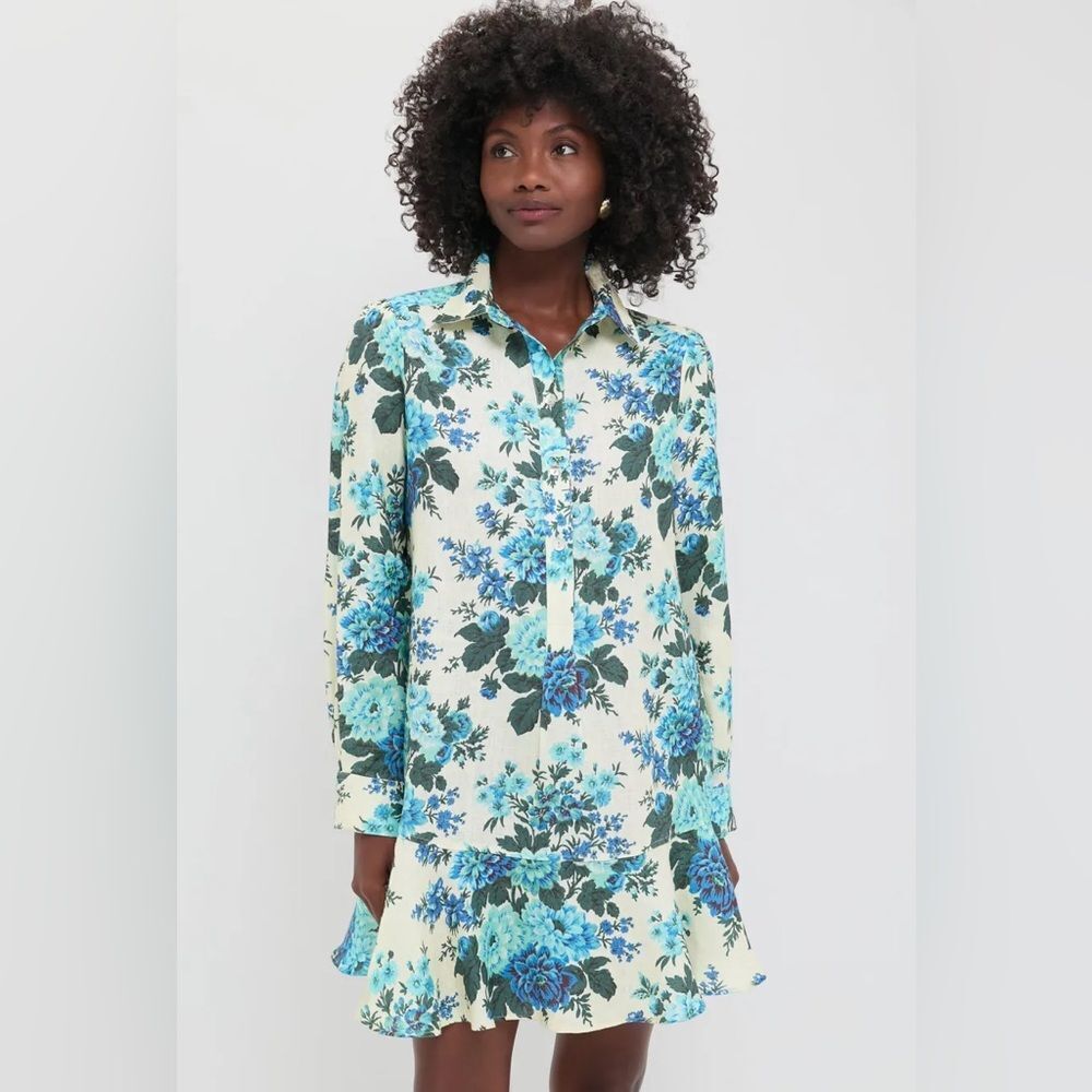 Tuckernuck Blue Floral Long-Sleeve Shirtdress on Cream